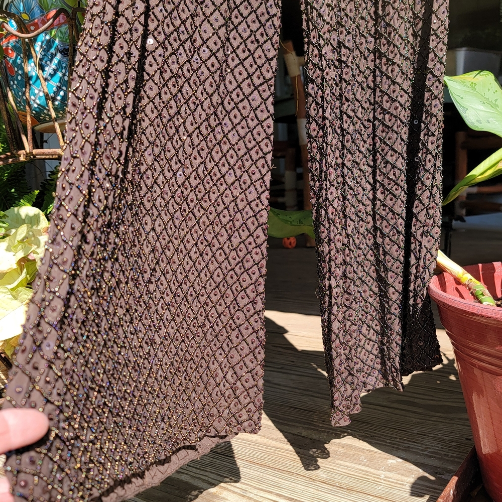 NWT Elegant Brown Beaded Pant Suit-12 - Picture 3 of 5